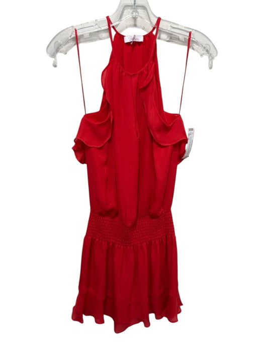 Parker Size XS Red Silk Sleeveless Smocked Waist Ruffle Accent Dress Red / XS