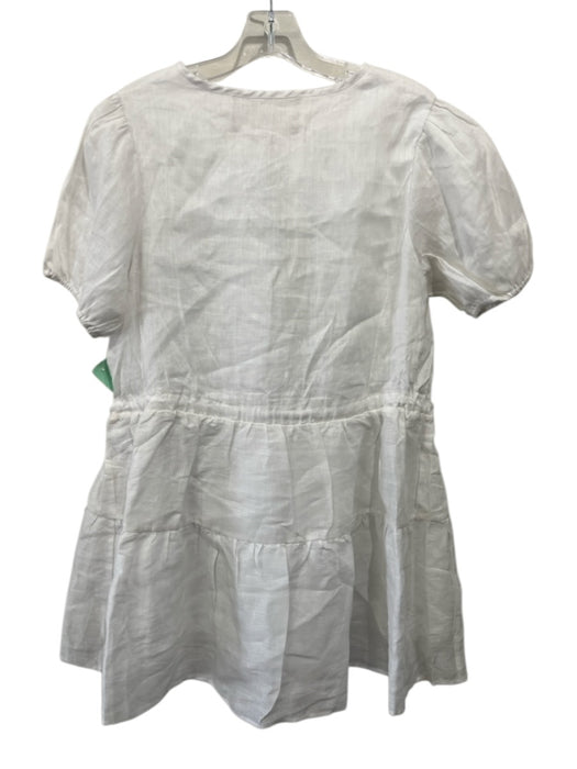 Araminta James Size XS White Linen Short Sleeve Puff Sleeve Neck Tie Dress White / XS