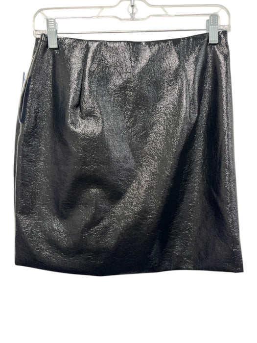Joie Size 2 Black PU Leather Shine Detail Crinkle Gathered Pleats Mini Skirt Black / 2