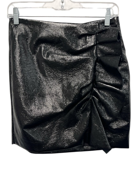 Joie Size 2 Black PU Leather Shine Detail Crinkle Gathered Pleats Mini Skirt Black / 2