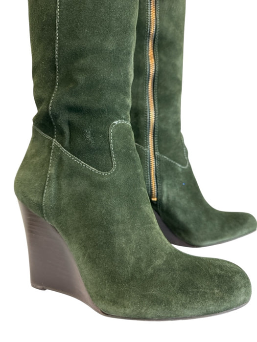 Tory Burch Shoe Size 7.5 Green Leather Suede Round Toe Knee High Side Zip Boots Green / 7.5