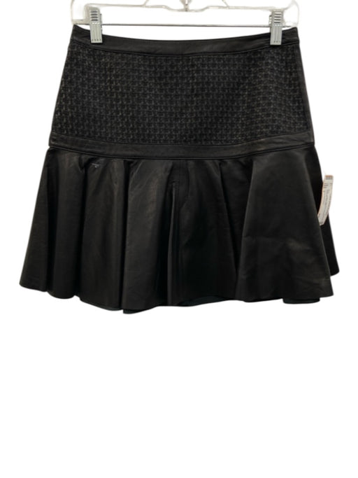 Robert Rodriguez Size 2 Black Leather High Rise Woven Gathered Skirt Black / 2
