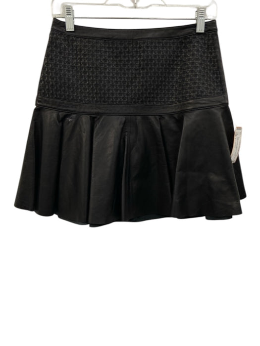 Robert Rodriguez Size 2 Black Leather High Rise Woven Gathered Skirt Black / 2