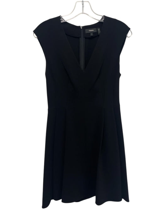 Theory Size 2 Black Triacetate Blend Sleeveless Pleated V Neck Dress Black / 2