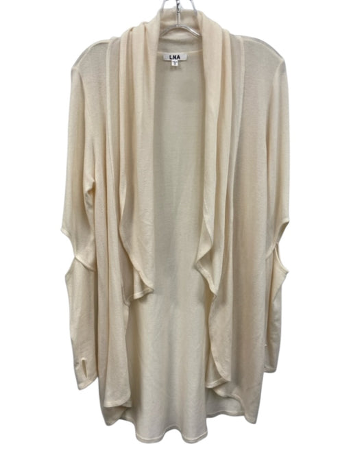 LNA Size XS Cream Tencel Blend Long Sleeve Cold Shoulder Open Front Sweater Cream / XS