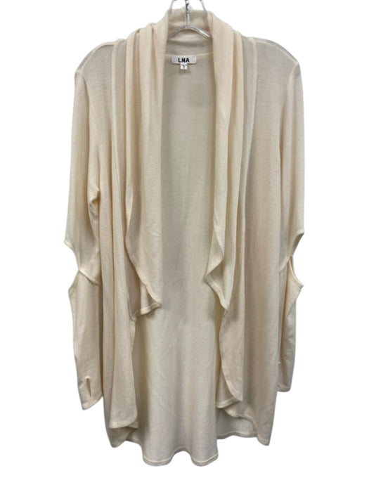 LNA Size XS Cream Tencel Blend Long Sleeve Cold Shoulder Open Front Sweater Cream / XS