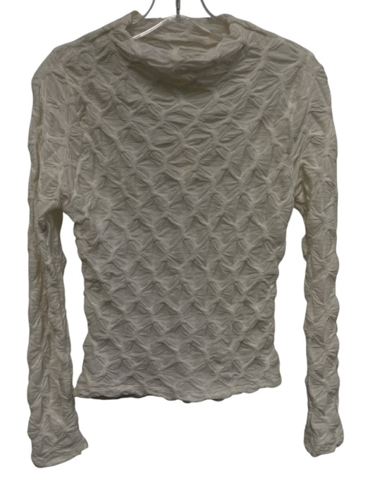 Maeve Size Medium White Polyester Blend Long Sleeve Abstract Mock Neck Sheer Top White / Medium