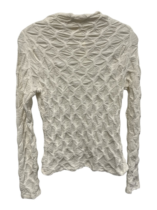 Maeve Size Medium White Polyester Blend Long Sleeve Abstract Mock Neck Sheer Top White / Medium