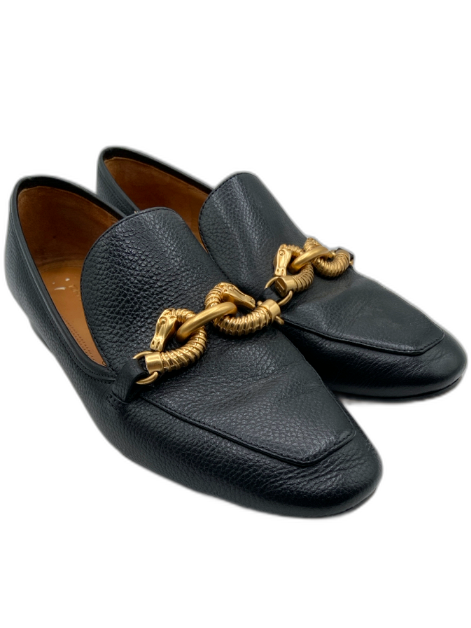 Tory Burch Shoe Size 8 Black leather sole Gold Tone Hardware horse head Loafers Black / 8