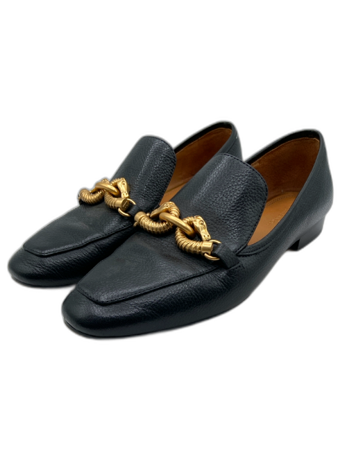 Tory Burch Shoe Size 8 Black leather sole Gold Tone Hardware horse head Loafers Black / 8