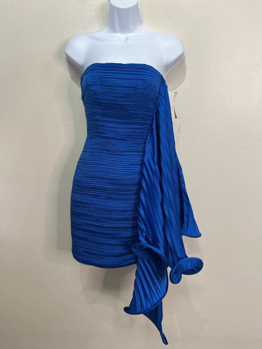 AMUR Size 00 Royal Blue Recycled Polyester Tube Top Side ruffle Plisse Dress