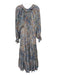 Free People Size S Blue Print Polyester Floral Ruffle Neckline Tiered Maxi Dress Blue Print / S