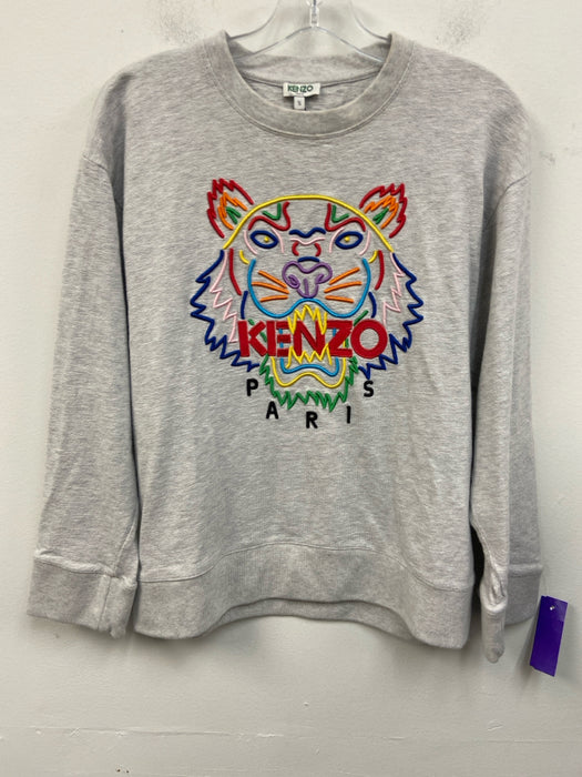 Kenzo Size S Grey & Multi Cotton Blend Crew Neck Embroidered Heathered Sweater