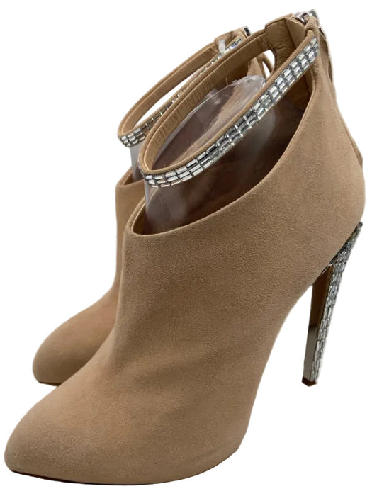 Giuseppe Zanotti Shoe Size 40 Nude & Silver Suede Crystal Embellishments Booties