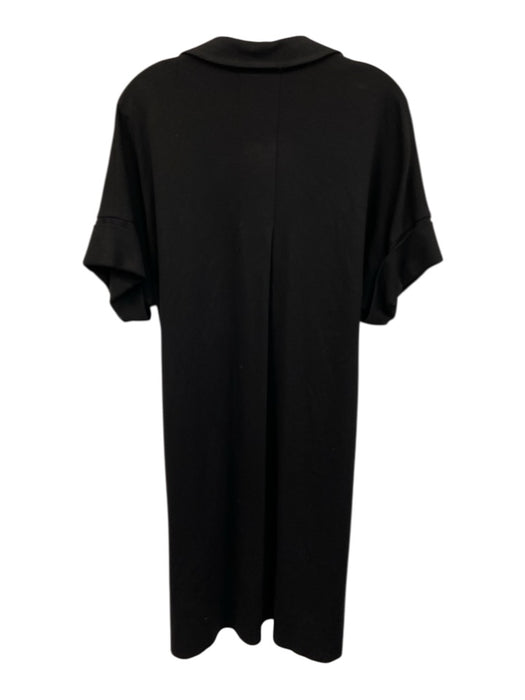 Lafayette 148 Size M Black Viscose Blend Split Neck Short Sleeve Midi Dress Black / M