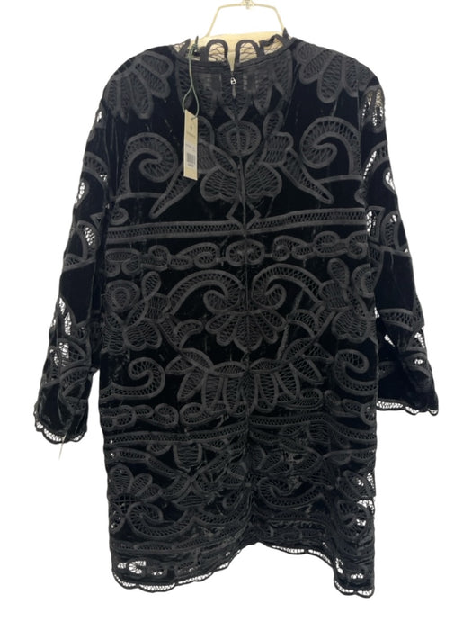 Tuckernuck Size 12 Black Polyester & Cotton Velvet Embroidery Shift Dress Black / 12