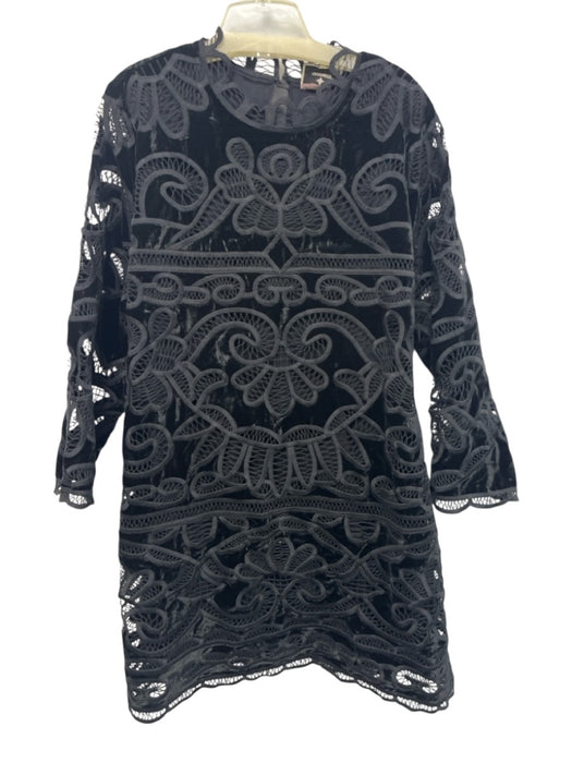 Tuckernuck Size 12 Black Polyester & Cotton Velvet Embroidery Shift Dress Black / 12