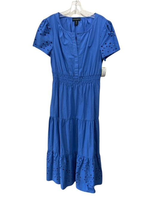 Cynthia Rowley Size M Blue Cotton Eyelet Detail Half Button Elastic Waist Dress Blue / M