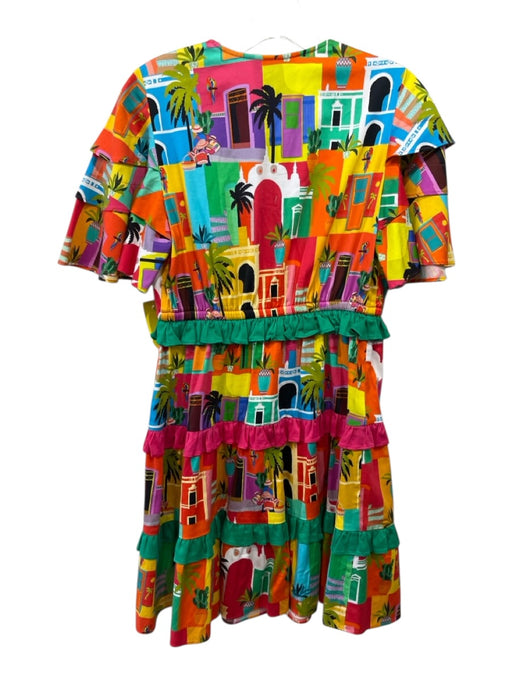 Alden Adair Size XS Orange, Pink, Green Polyester Ruffle Detail Dress Orange, Pink, Green / XS