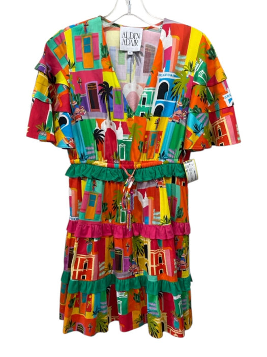 Alden Adair Size XS Orange, Pink, Green Polyester Ruffle Detail Dress Orange, Pink, Green / XS
