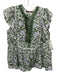 Oliphant Size S Green & White Print Cotton Tassel Abstract Cap Sleeve Top Green & White Print / S