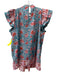 Sal Rosa Size L Blue & Pink Cotton Abstract Floral Pintuck Cap Sleeve Top Blue & Pink / L