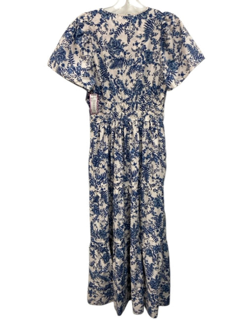 Maeve Size S Blue & White Cotton Botanical Short Sleeve Maxi Dress Blue & White / S