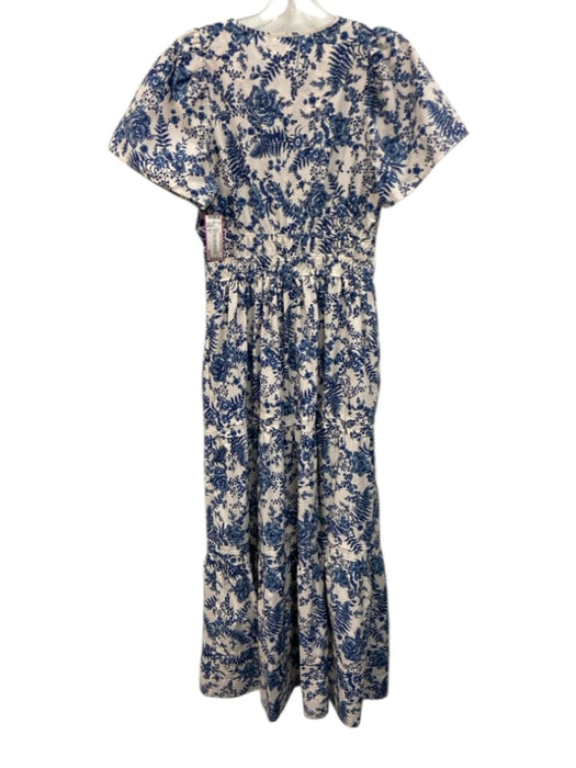 Maeve Size S Blue & White Cotton Botanical Short Sleeve Maxi Dress Blue & White / S