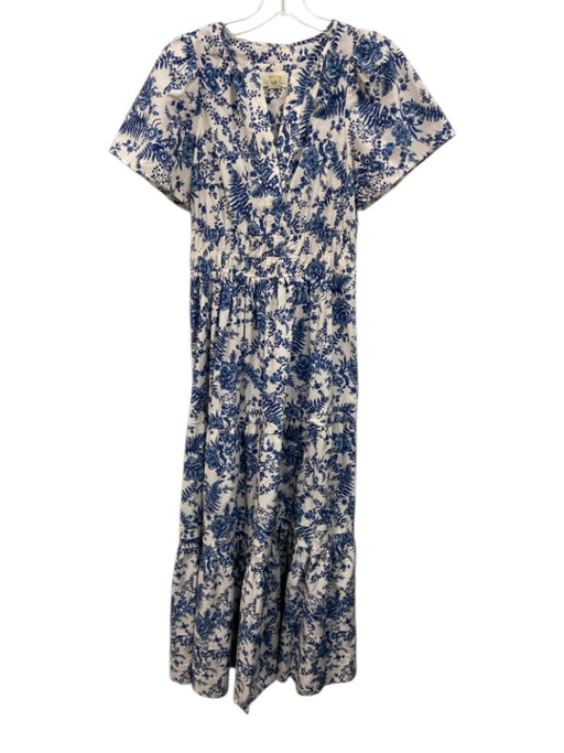 Maeve Size S Blue & White Cotton Botanical Short Sleeve Maxi Dress Blue & White / S