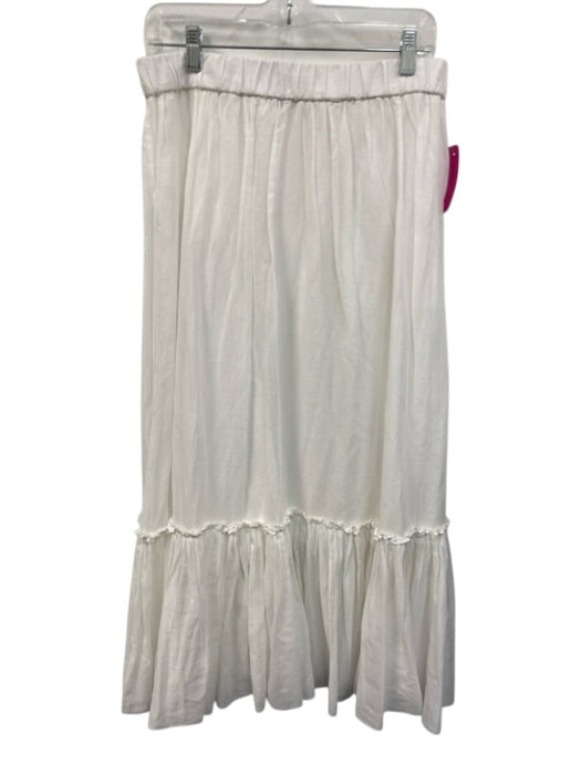 J. Crew Size M Ivory White Linen Elastic Waist Ruffle Maxi Skirt Ivory White / M