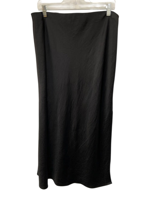 Madewell Size 12 Black Polyester Blend Satin Side Slits Elastic Waist Midi Skirt Black / 12