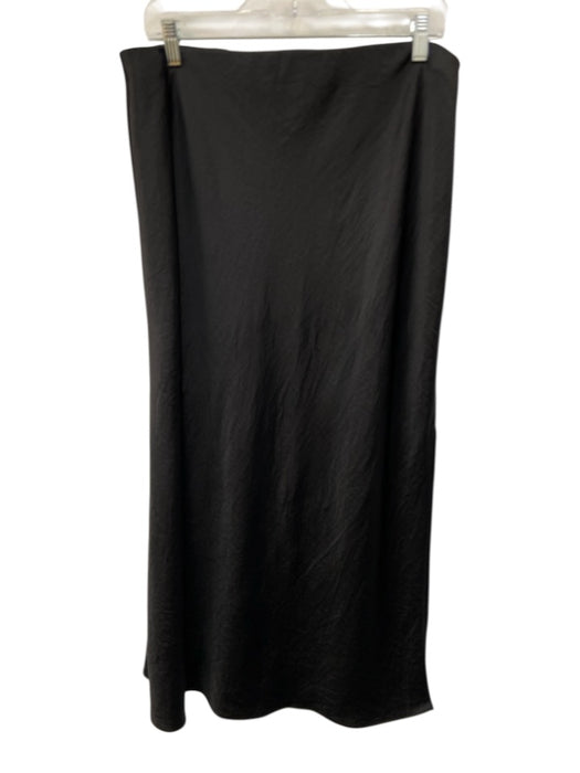 Madewell Size 12 Black Polyester Blend Satin Side Slits Elastic Waist Midi Skirt Black / 12