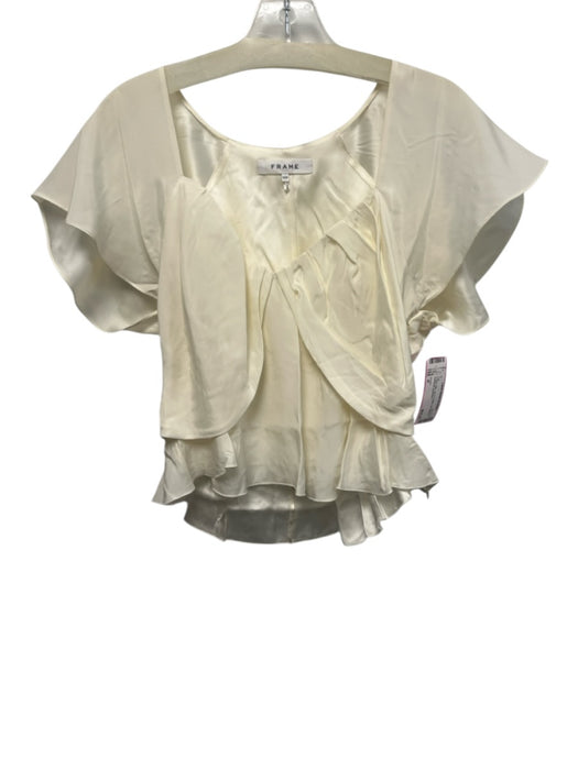 Frame Size M Cream Silk Tiered Flutter Cap Sleeve Gathered Top Cream / M
