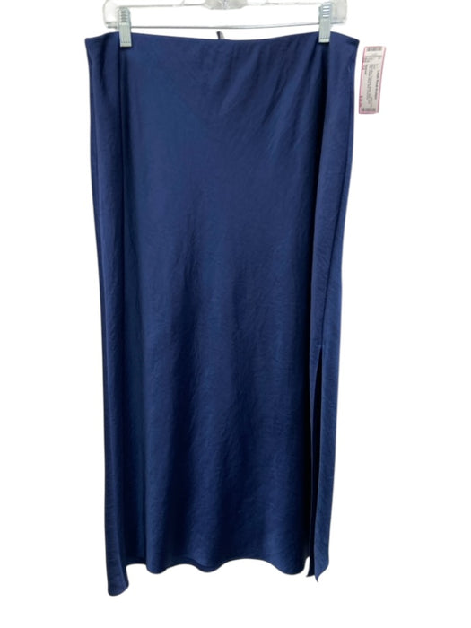 Madewell Size 12 Navy Blue Polyester Blend Satin Side Slits Elastic Waist Skirt Navy Blue / 12