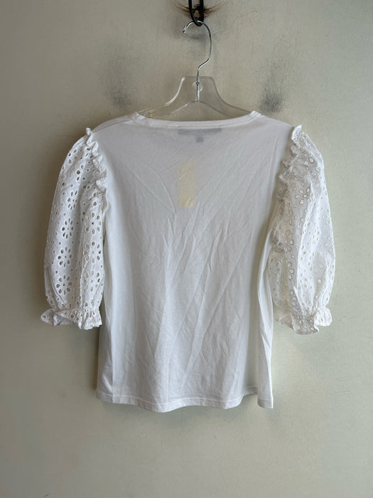 Veronica Beard Size S White 100% Prima Cotton Scoop Neck Puff 1/2 Sleeve Top