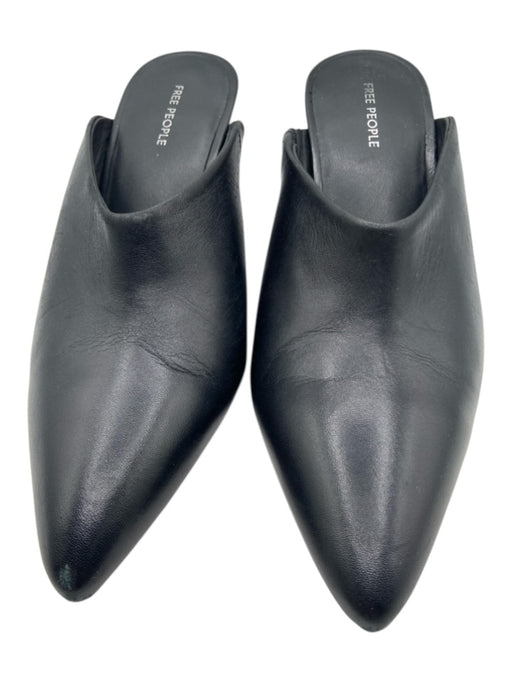 Free People Shoe Size 9 Black Leather Upper Pointed Toe Stacked Heel Mules Black / 9