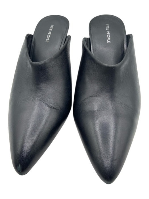 Free People Shoe Size 9 Black Leather Upper Pointed Toe Stacked Heel Mules Black / 9