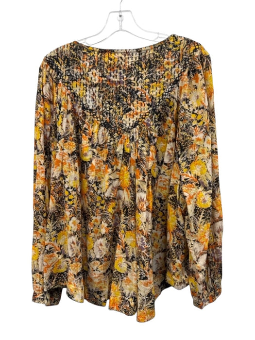 We The Free Size Large Yellow, Orange & Black Cotton Silver Buttons Floral Top Yellow, Orange & Black / Large