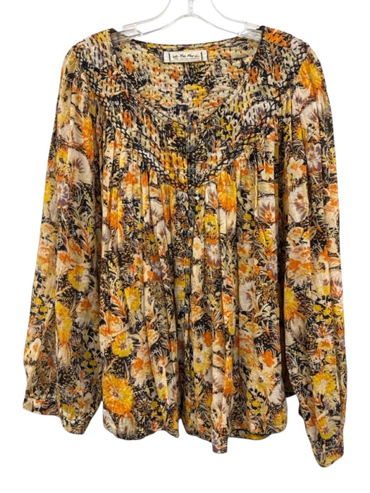 We The Free Size Large Yellow, Orange & Black Cotton Silver Buttons Floral Top Yellow, Orange & Black / Large