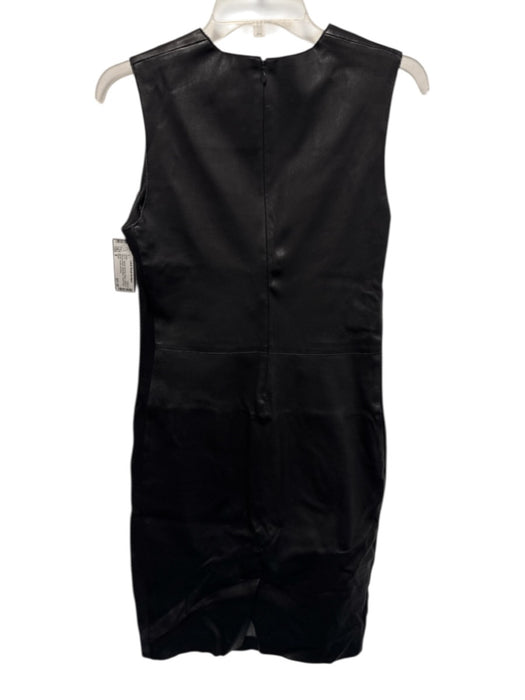 Vince Size 8 Black Leather & Viscose Blend Sleeveless Frayed Edge Dress Black / 8