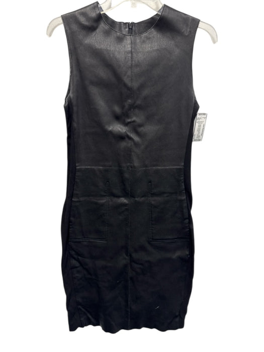 Vince Size 8 Black Leather & Viscose Blend Sleeveless Frayed Edge Dress Black / 8