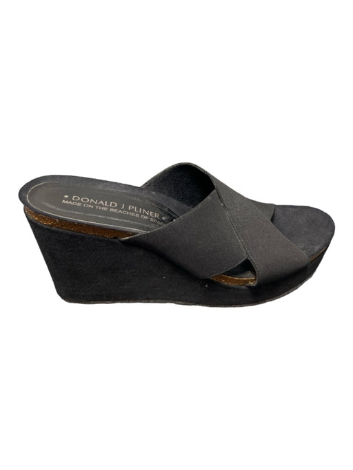 Donald J Pliner Shoe Size Est. 9 Black Suede Wedge Criss Cross Toe Strap Sandals Black / Est. 9