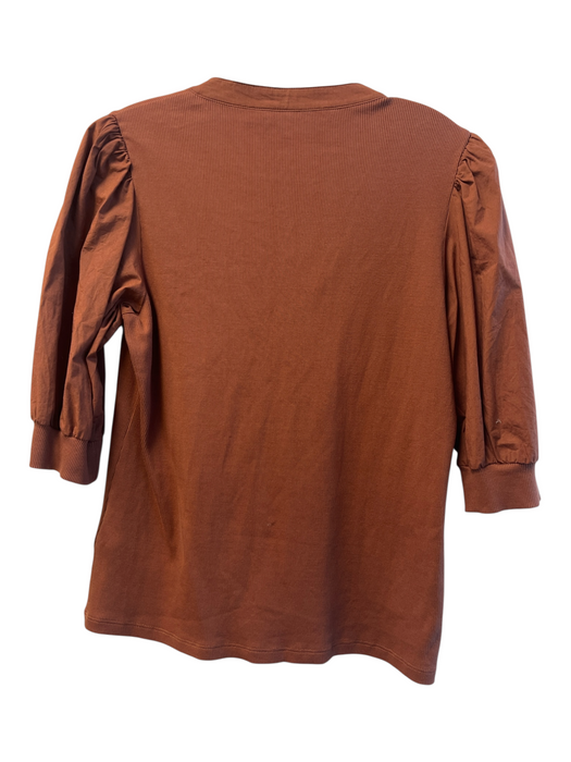 Veronica Beard Size M Brown Pima Cotton & Spandex Ribbed Half Button V Neck Top Brown / M