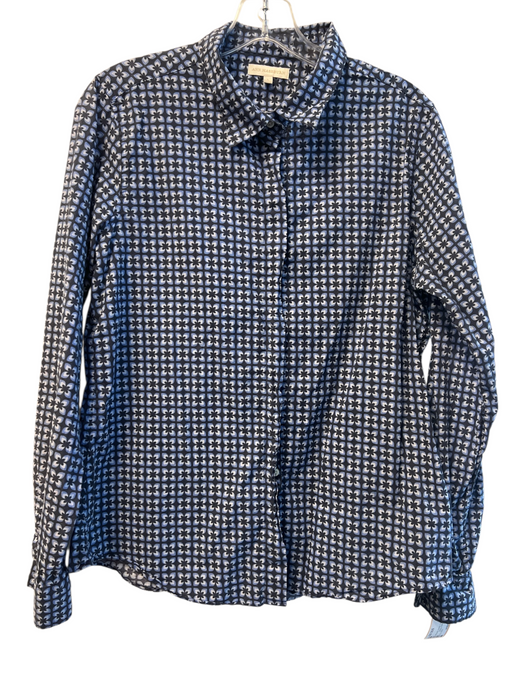 Ann Mashburn Size L Blue 100% Cotton Geometric Floral Long Sleeve Top Blue / L