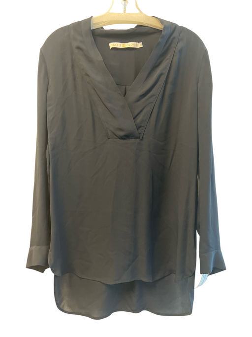 Marie Oliver Size M Black 100% Silk V Neck Long Sleeve Blouse Top Black / M