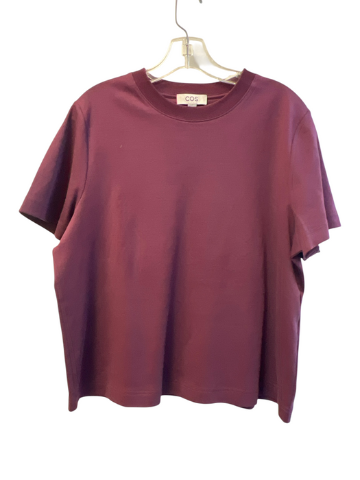 COS Size L Burgundy 100% Cotton Solid Short Sleeve Boxy Top Burgundy / L