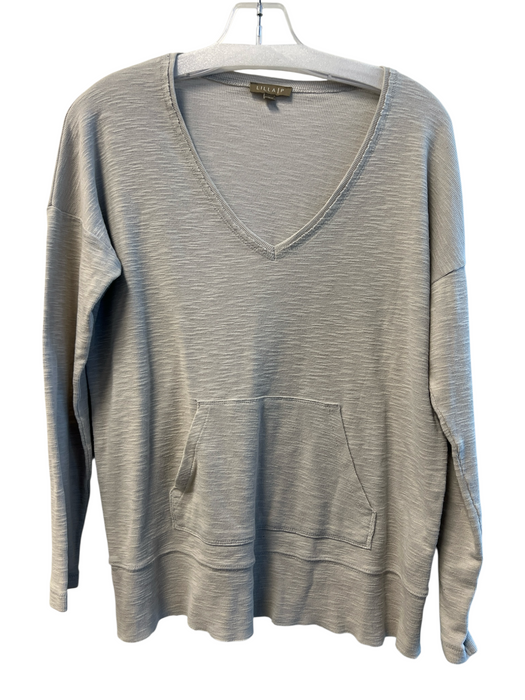 Lilla P Size XS Beige Cotton Blend Knit kangaroo Pocket exposed seam V Neck Top Beige / XS