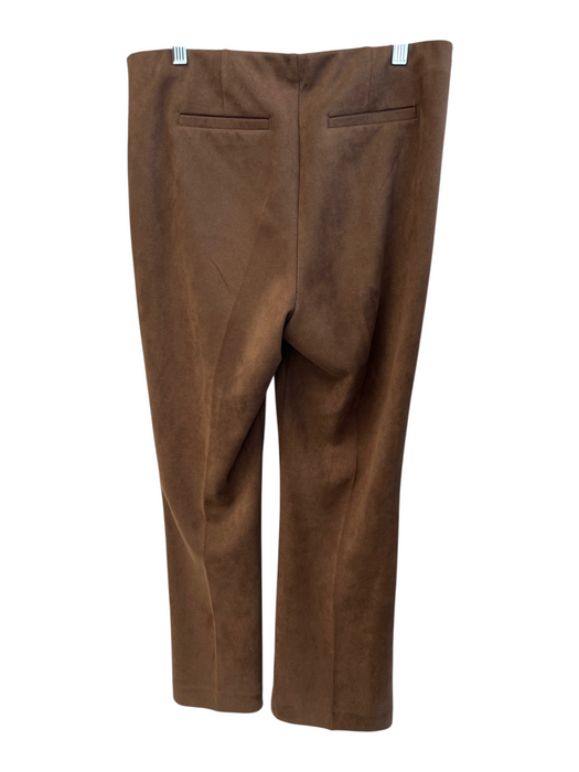 Ecru Size L Brown Polyester Suede Elastic Waist Straight Leg Stretch Pants Brown / L
