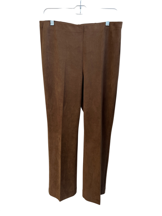 Ecru Size L Brown Polyester Suede Elastic Waist Straight Leg Stretch Pants Brown / L