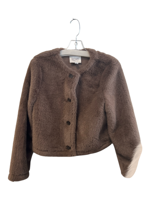 Edit Size M Brown Polyester Faux Fur Long Sleeve Cropped Button Front Coat Brown / M